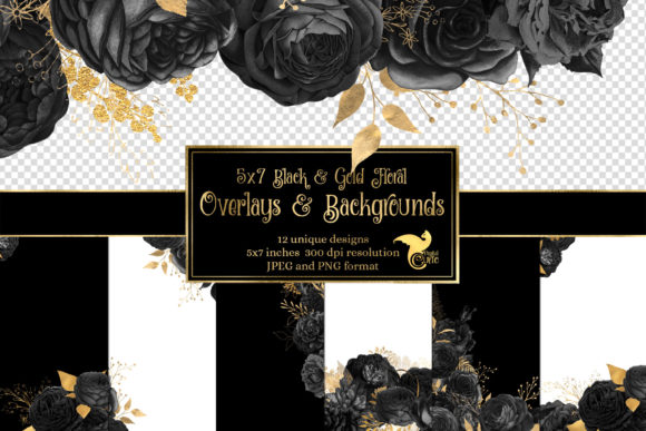 Download 5x7 Black and Gold Floral Overlays - Floral overlays Collection