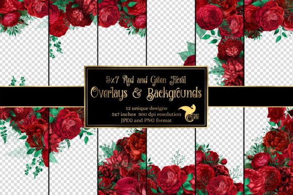 Download 5x7 Red and Green Floral Overlays - Floral overlays Collection